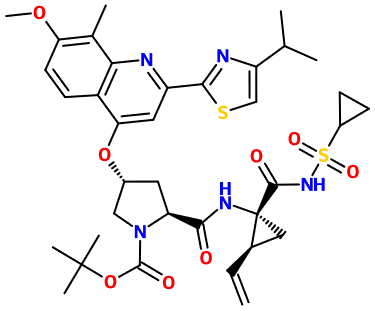 (image for) MC004092 tert-Butyl (2S,4R)-2-{[(1R,2S)-1-[(cyclopropanesulfonyl)carbamoyl]-2-ethenylcyclopropyl]carbamoyl}-4-({7-methoxy-8-methyl-2-[4-(propan-2-yl)-1,3-thiazol-2-yl]quinolin-4-yl}oxy)pyrrol